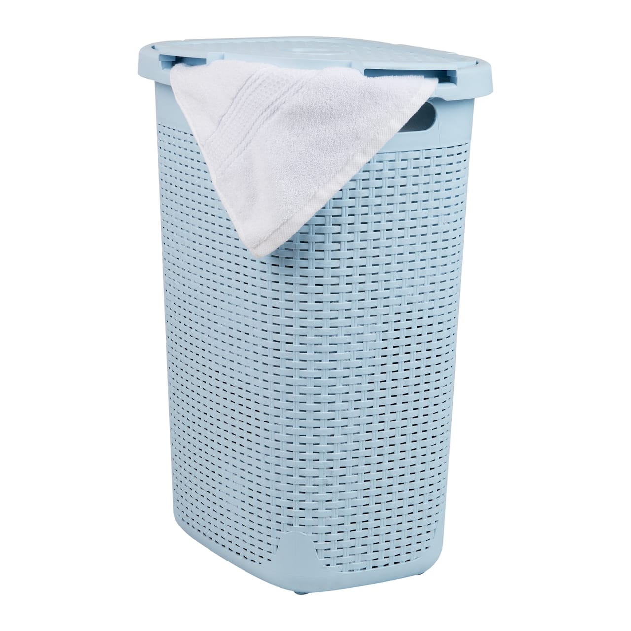 Mind Reader 60L Hamper Laundry Basket with Cutout Handles, Baby Blue